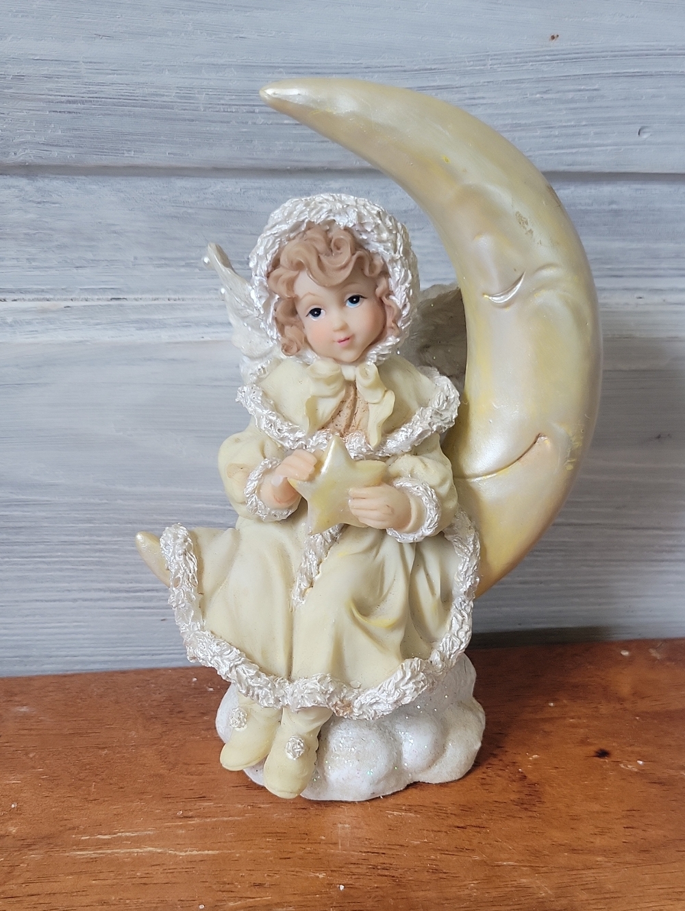 Girl Angel on Moon Figurine - Cream